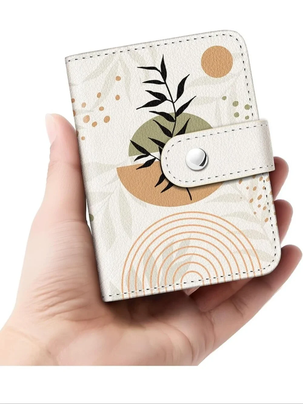 Universal Floral Abstract Wallet Phone Case - White & Tan